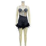 Sparkling Sleeveless Feather Shorts Jumpsuit