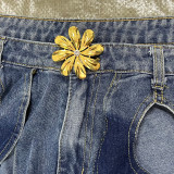 Blue Daily Cut Out Straight Leg Denim Pants