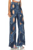 Blue Daily Cut Out Straight Leg Denim Pants