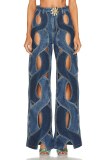 Blue Daily Cut Out Straight Leg Denim Pants