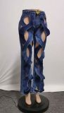 Blue Daily Cut Out Straight Leg Denim Pants
