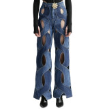 Blue Daily Cut Out Straight Leg Denim Pants