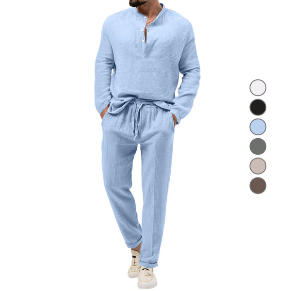 Men's Solid Color Casual T-Shirt Long Sleeve Shirt and Pants Set
