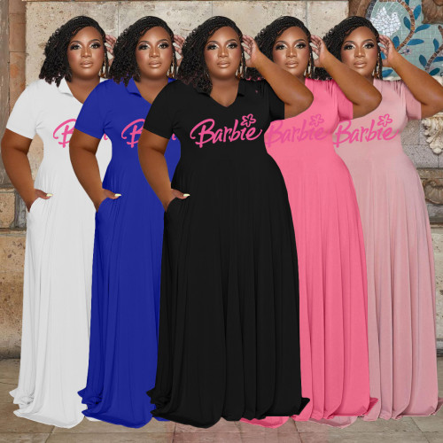 Ladies Plus Size Dress Casual Fashion V-Neck Print Plus Size Ladies