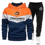 Printed Sports Hoodie + Long Pants Men's Sweatsuit 2-Piece Set