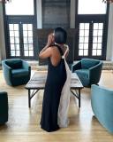 Colorblock Deep V Neck Twist Strap Knot Loose Jumpsuit