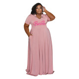 Ladies Plus Size Dress Casual Fashion V-Neck Print Plus Size Ladies