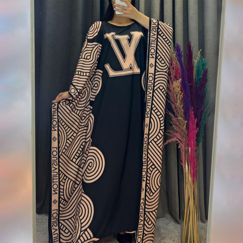 Fashion printed round neck loose fitting dress