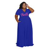 Ladies Plus Size Dress Casual Fashion V-Neck Print Plus Size Ladies