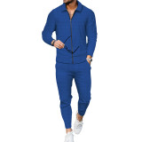 Autumn Plaid Men's Suit with Long Sleeves and Pants