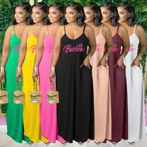 Plus Size Women's Straps Printed Long Dress