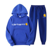 Carhartt Two-Piece Set Mango Letter Hoodie for Men and Women with Fleece Lining