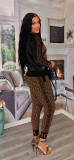 Casual high neck elastic zipper jacket pants set