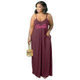Plus Size Women's Straps Printed Long Dress