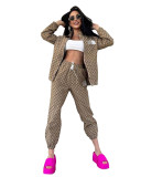 Winter New Soft High Elastic Thick Embroidered Zipper Jacket Women's Set