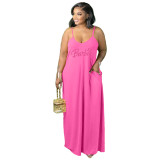 Plus Size Women's Straps Printed Long Dress