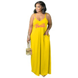 Plus Size Women's Straps Printed Long Dress