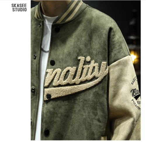 Men's Loose Fit Suede Baseball Jacket