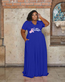 Ladies Plus Size Dress Casual Fashion V-Neck Print Plus Size Ladies