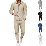Autumn Plaid Men's Suit with Long Sleeves and Pants