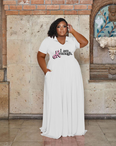 Ladies Plus Size Dress Casual Fashion V-Neck Print Plus Size Ladies