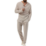 Men's Solid Color Casual T-Shirt Long Sleeve Shirt and Pants Set