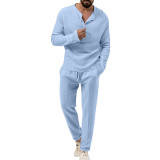 Men's Solid Color Casual T-Shirt Long Sleeve Shirt and Pants Set