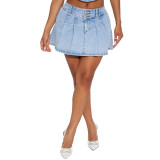 Casual Pleated Denim Bodycon Mini Skirt