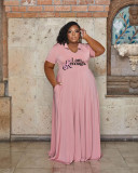 Ladies Plus Size Dress Casual Fashion V-Neck Print Plus Size Ladies