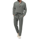Men's Solid Color Casual T-Shirt Long Sleeve Shirt and Pants Set