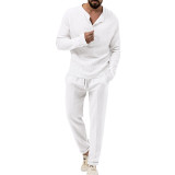 Men's Solid Color Casual T-Shirt Long Sleeve Shirt and Pants Set