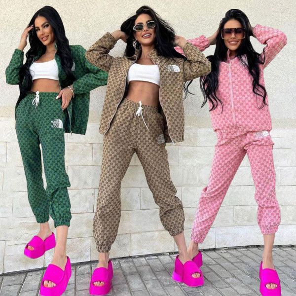 Winter New Soft High Elastic Thick Embroidered Zipper Jacket Women's Set