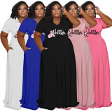 Ladies Plus Size Dress Casual Fashion V-Neck Print Plus Size Ladies