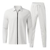 Autumn Plaid Men's Suit with Long Sleeves and Pants