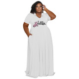Ladies Plus Size Dress Casual Fashion V-Neck Print Plus Size Ladies
