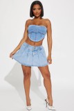 Casual Pleated Denim Bodycon Mini Skirt