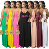 Plus Size Women's Straps Printed Long Dress