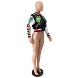 Fall Winter Woolen Baseball Uniform Full Positioning Print Ribbed Jacket