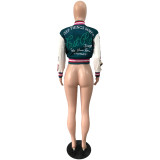Fall Winter Woolen Baseball Uniform Full Positioning Print Ribbed Jacket