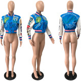 Fall Winter Woolen Baseball Uniform Full Positioning Print Ribbed Jacket