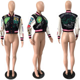 Fall Winter Woolen Baseball Uniform Full Positioning Print Ribbed Jacket