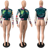 Fall Winter Woolen Baseball Uniform Full Positioning Print Ribbed Jacket