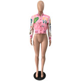 Fall Winter Woolen Baseball Uniform Full Positioning Print Ribbed Jacket
