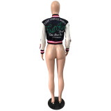 Fall Winter Woolen Baseball Uniform Full Positioning Print Ribbed Jacket