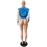 Fall Winter Woolen Baseball Uniform Full Positioning Print Ribbed Jacket