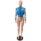 Fall Winter Woolen Baseball Uniform Full Positioning Print Ribbed Jacket