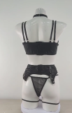 Black Women's Hollow Out Patent Leather Lingerie Set