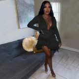 Fashion Women Bodycon Dresses Summer Lady Long Sleeve Dress Pleated Printed Evening Y Party Female Clothing