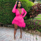 Fashion Women Bodycon Dresses Summer Lady Long Sleeve Dress Pleated Printed Evening Y Party Female Clothing