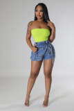 Stretch Denim Cargo Zipper Multi-Pocket Jean Shorts